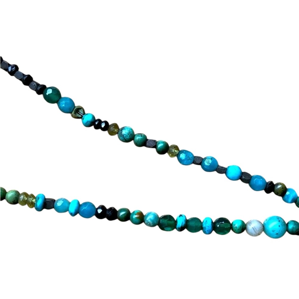 Turquoise Precious beaded necklace peridot black onyx necklace blue agate .925 - Picture 6 of 16